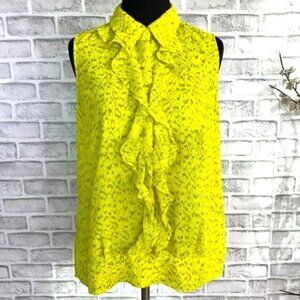 Cabi Reign Chartreuse Sleeveless Ruffle Top Shirt Blouse XL
